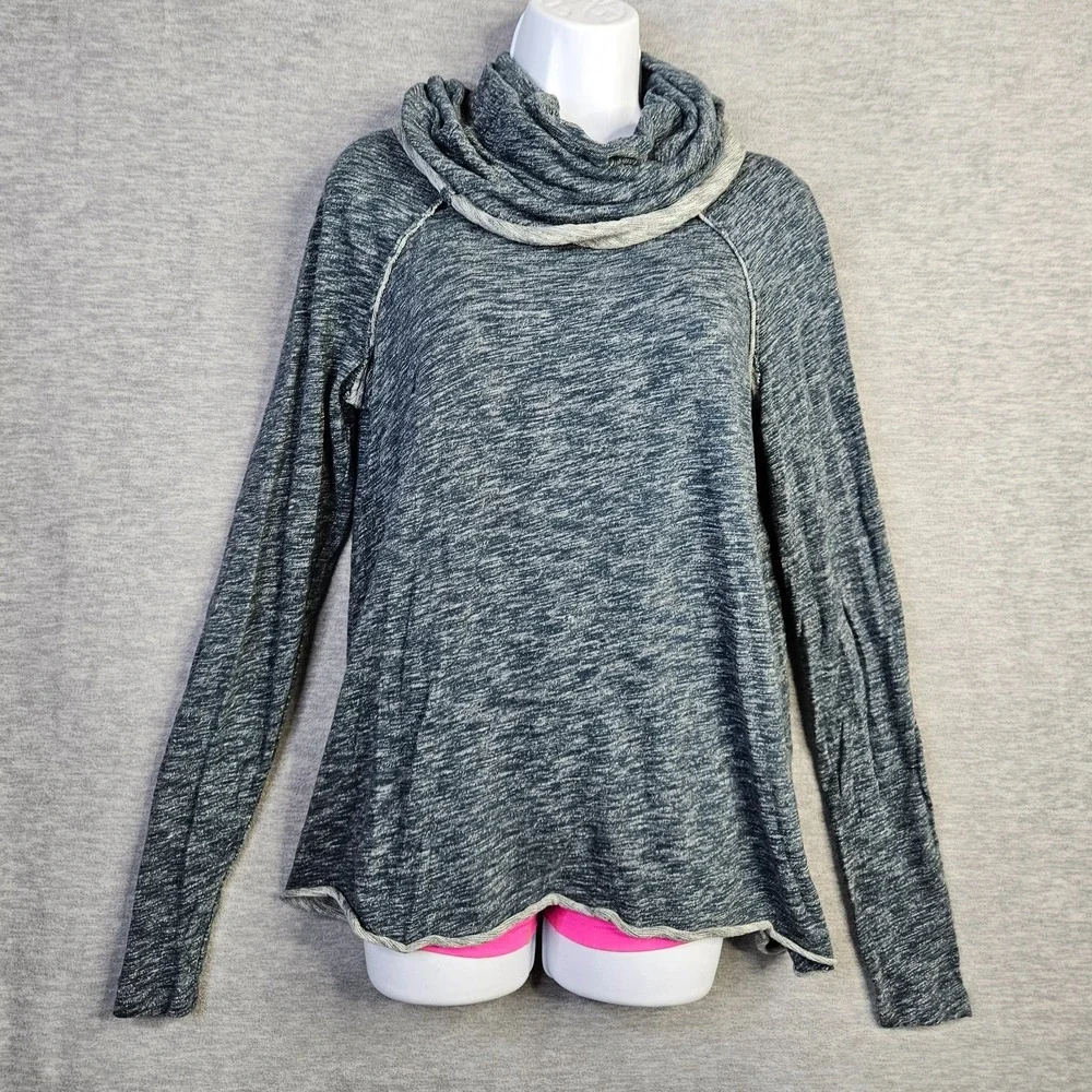 FP Beach Women Blue Cowl Neck Long Sleeve Top Lightweight Cozy Pullover One Sz